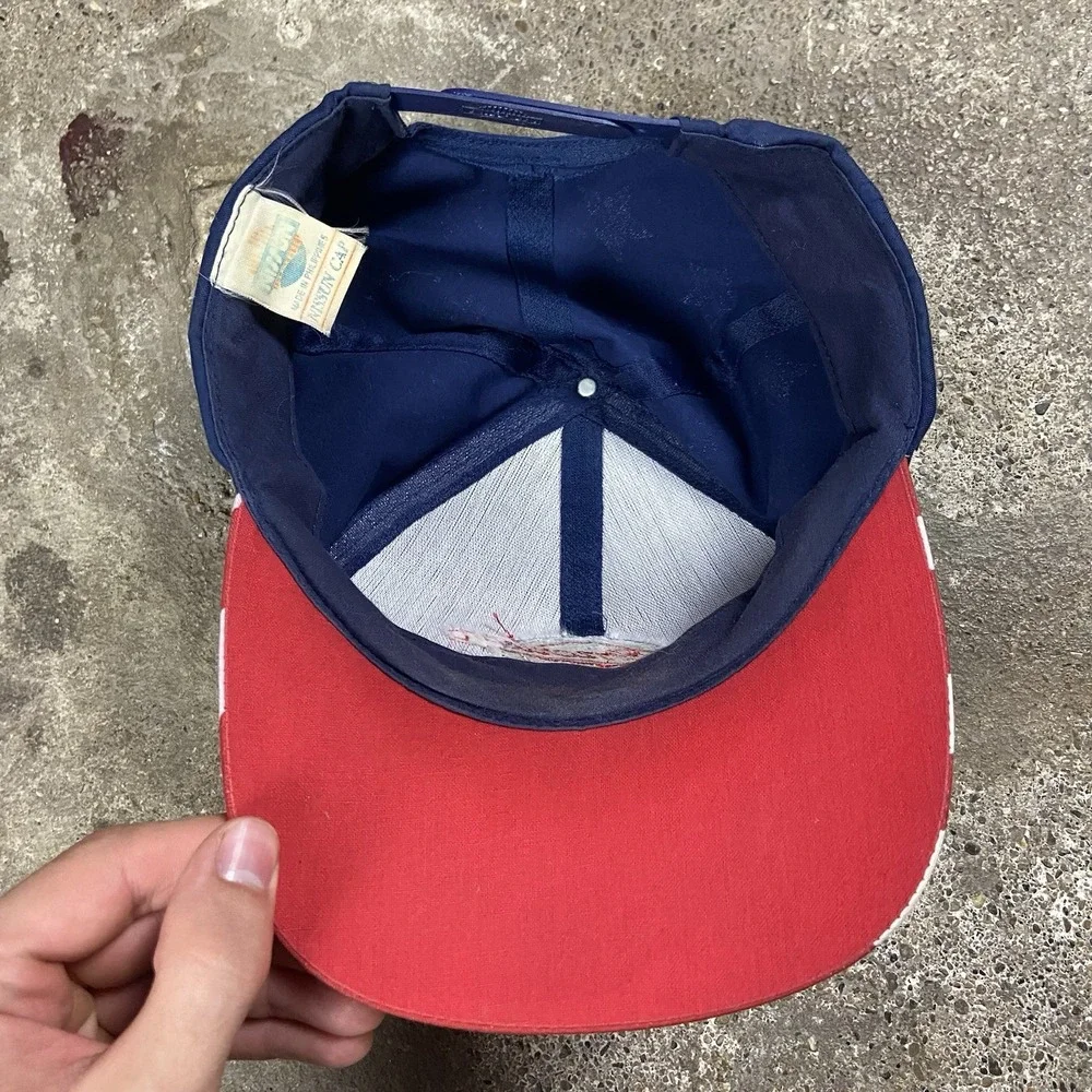 Vintage 80s American Asphalt Cap Snap Back Adjustable Flag Print Construction
